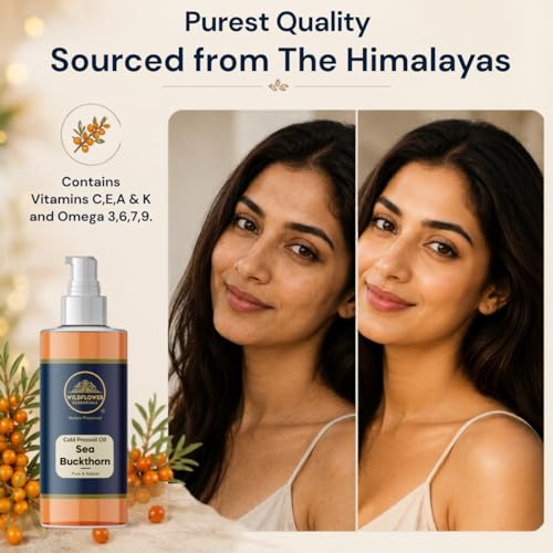 Wildflower Essentials 3.38oz Sea Buckthorn Oil - Natural Cold Pressed Face & Skin Moisturizer with Pump