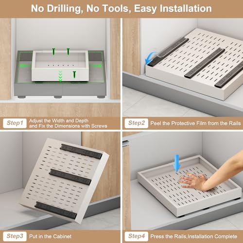 White Expandable Pull Out Cabinet Organizer 11-18 Inch Width, 10-13 Inch Depth