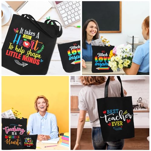 Oudain 8 Pcs Teacher Appreciation Gifts for Women Graduation Gifts Canvas Tote Bag Cosmetic Toiletry Canvas Makeup Bags with Zipper for Teacher Birthday Farewell Parties