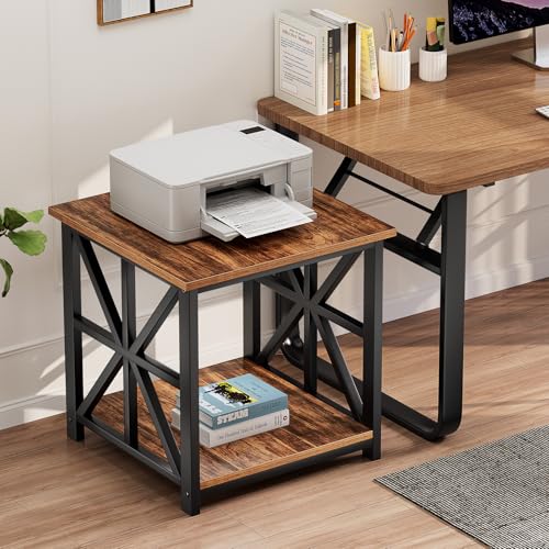 GreenForest Walnut End Table with X-Shaped Metal Frame - 24 Inch Large Side Table for Living Room