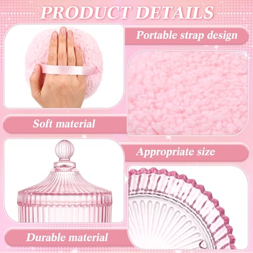 Extra Large Body Powder Puff and Container, 5.5'' Crystal Container with 5.3'' Oversize Dust Powder Puff Washable Reusable Face Body Glitter Wet Dry Makeup for Women(Pink)