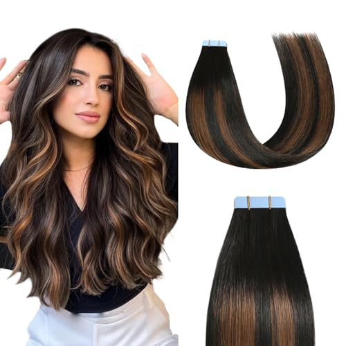 Sunya Tape-in Hair Extensions 12" Balayage Natural Black to Chestnut Brown 40g/pack, 20pcs #P1B/6/T1B