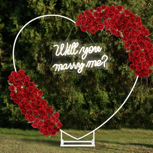 Large 6.6ft Metal Heart Arch Neon Sign for Marriage Proposal - White, 16.5 x 9.8 Inches