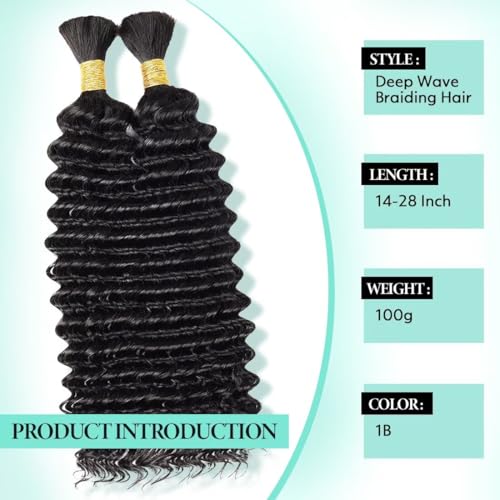 MAKAMAKA 100g 16 Inch Deep Wave Braiding Hair #1B Boho Virgin Human Hair