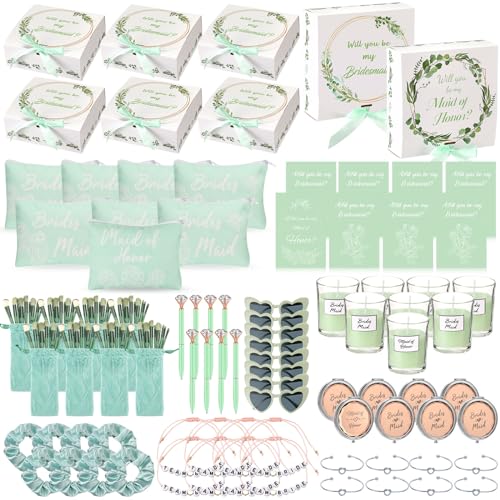 Nuogo Bridesmaid Proposal Gift Box Set - Green Modern Wedding Party Accessories, 8 Sets