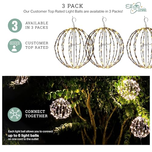 12 Inch Outdoor/Indoor LED Christmas Light Balls 3 Pack - Waterproof & Long-Lasting