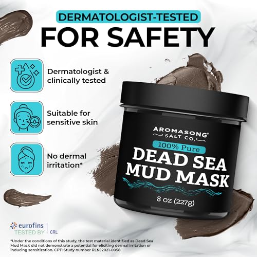 Aromasong 100% Pure Dead Sea Mud Mask for Face and Body - Spa Quality Pore Minimizer for Face & Oily Skin, Cleansing Natural Skin Care for Women and Men - 8 oz