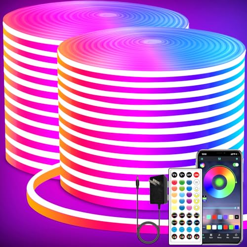132FT RGB LED Neon Lights Strip with App Remote Waterproof Flexible Rope Lights for Bedroom & Outdoor Decor