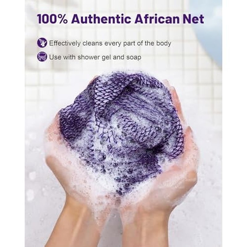 African Net Sponge 3 Pack, Back Scrubber for Shower, XL 80CM Exfoliating Washcloth, African Net Sponge Authentic, Body Scrubber exfoliator Bath Accessories (Pink,Red,Purple)