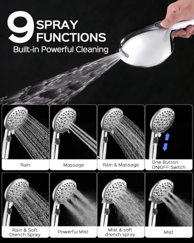 KaiwayInno Chrome Rainfall Shower Head & Handheld Combo with Adjustable Slider, 2-in-1 Dual Shower System