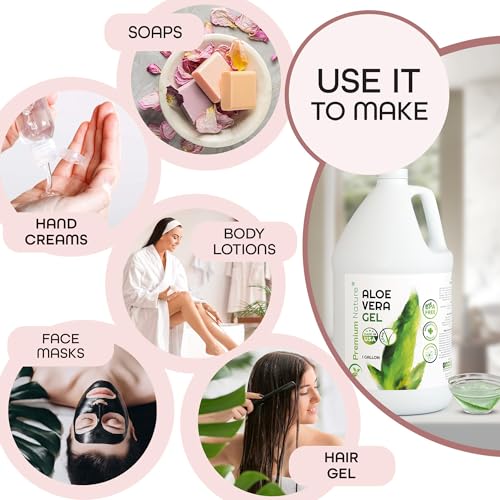 Premium Nature Pure Aloe Vera Gel For Face & Dry Skin, Sunburn Relief, Jelly for Skin Moisturizer from Aloe Vera Plant for Hair Aloe Gel 1 Gallon, 128 fl oz