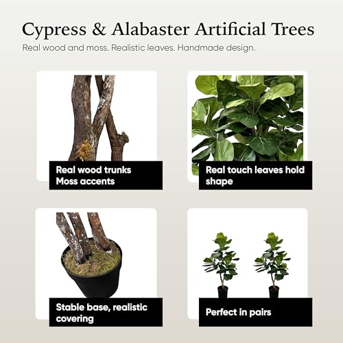 3ft Artificial Fiddle Leaf Fig Tree in Green with Real Wood Trunks - Handmade, Ethically Sourced