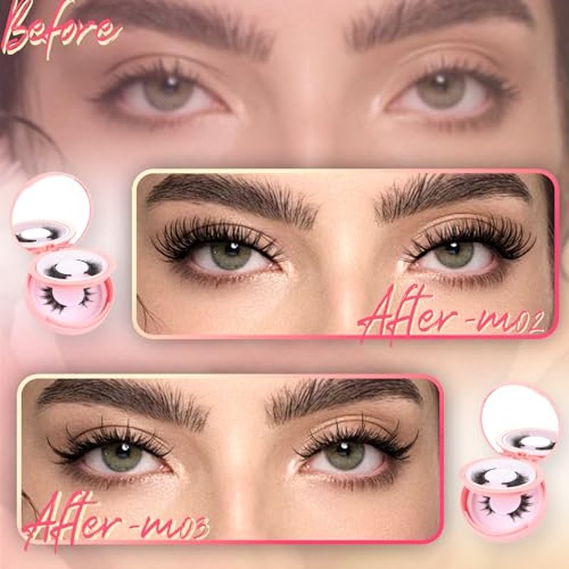 Ahrikiss Magnetic Eyelashes 2 Pairs Reusable Magnetic Lashes with Applicator Manga Lashes Natural Look No Glue Needed Lash Kit Wispy Cat Eye False Eyelashes with Magnets (M02+M03)