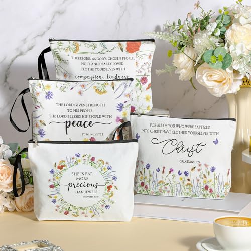 Talltalk Christian Makeup Bags Set of 10 – Bible Verse & Floral Design Travel Cosmetic Pouches for Women