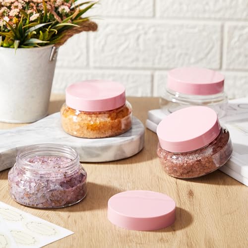 24 Pack 5 oz Clear Pink Plastic Cosmetic Jars with Lids & Labels - Reusable & Leakproof