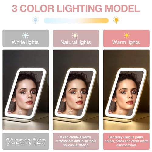 Pink Portable LED Lighted Makeup Mirror with 360° Rotation & Dimmable Touch Screen