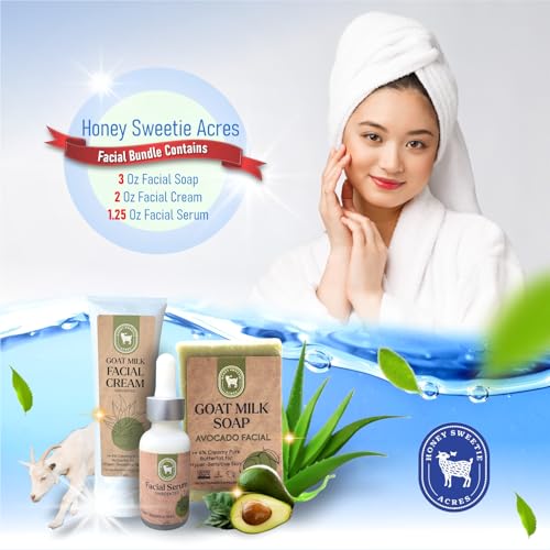 Honey Sweetie Acres All-Natural Skincare Bundle ? Avocado Cleansing Bar, Vitamin B Serum & Goat Milk Cream ? Hypoallergenic, Fragrance-Free for Sensitive Skin