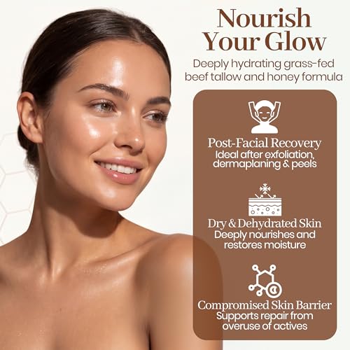 Natural Face Moisturizer with Beef Tallow & Honey - 4.2 oz Hydrating Balm