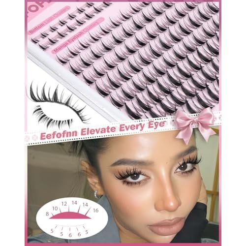Fairy Lash Clusters Manga Eyelash Clusters Wispy Individual Lashes Natural Cluster Eyelash Extensions 8-16mm Anime Lashes Clusters Spiky DIY Lash Extension by Eefofnn (124PCS,C Curl)