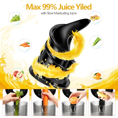 Threeall Deep Grey Cold Press Juicer with 5.8" Wide Feed Chute, Slow Masticating