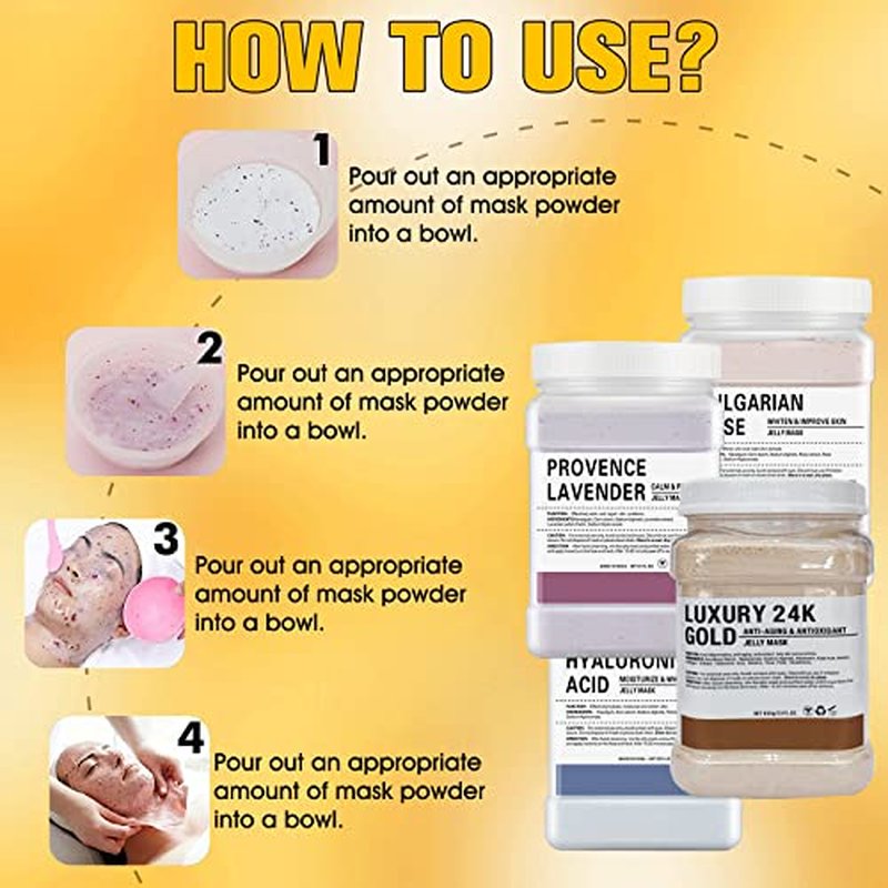 Jelly Mask Powder for Facials, 24K Gold Anti Aging Jelly Face Mask, Professional Peel Off Hydro Face Mask Powder for Fight Fine Lines, Dullness & Uneven Skin Tone, DIY SPA 23 FLOZ Mask Powder