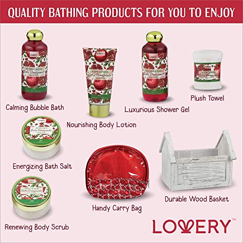 Luxury Bath & Body Gift Set with Pomegranate Scent - Spa Gift Basket for Women & Men