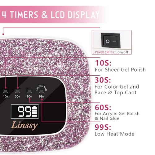 Rechargeable UV/LED Nail Lamp with Auto Sensor, Portable Cordless Gel Nail Dryer Light 4 Timings & Diamond LCD Screen, UV Light for Gel Nails at Home Salon (White)