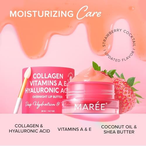 MAREE Bundle - Glycolic Acid Peel Pads, Lip Mask Under Eye Gels - Salicylic Acid, Marine Collagen & Hyaluronic Acid, Coconut Oil - Deep Cleaning Effect, Nourish & Hydrate Dry Lips, De-puff Eyes