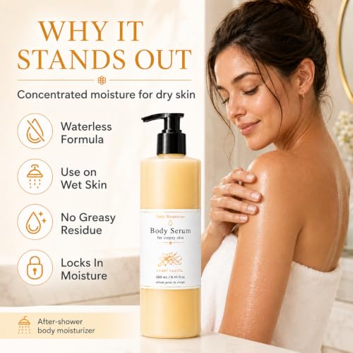 Bees Body Serum for Crepey Skin - Waterless Wet Skin Body Oil with Avocado, Castor, Coconut Oils & Shea Butter, 8 fl oz