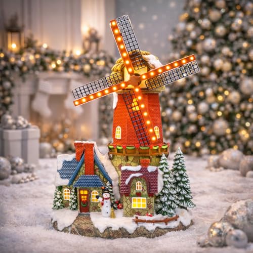 Lighted Windmill Christmas Village Building with LED Lights - 12.2 Inches
