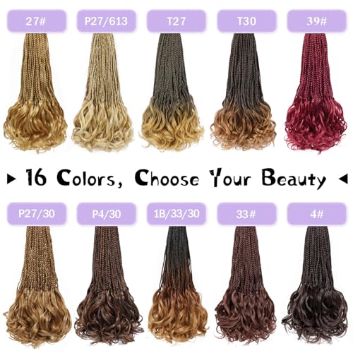 WOKAA French Curl Crochet Braids 24 Inch - 8 Pack Pre-Looped Goddess Box Braid Extensions with Curly Ends, Natural Look