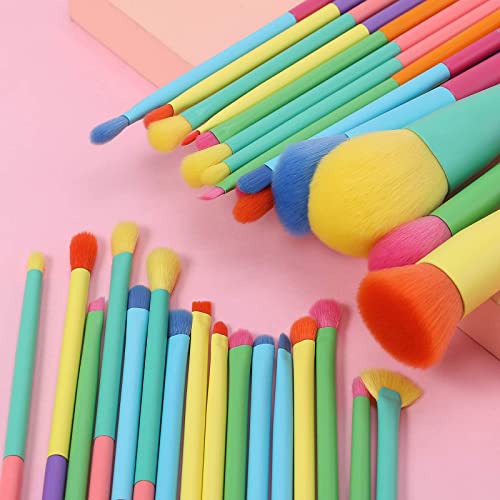 Colorful Makeup Brush Set with 16 Eye Shadow & Face Brushes - Professional Synthetic Kabuki Blending Face Powder