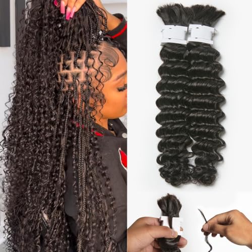 Deep Wave Human Hair for Braiding - 24 Inch Natural Black, 2 Bundles
