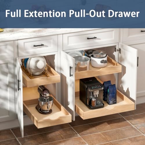 Pull Out Cabinet Drawers - 12'W x 21'D, Solid Beechwood, Soft Close, Easy Installation