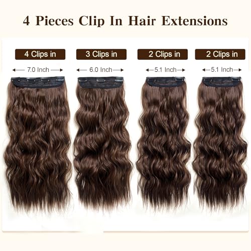 22 Inch Wavy Clip-In Hair Extensions Set - Synthetic, Heat-Resistant, 4PCS, Natural Look