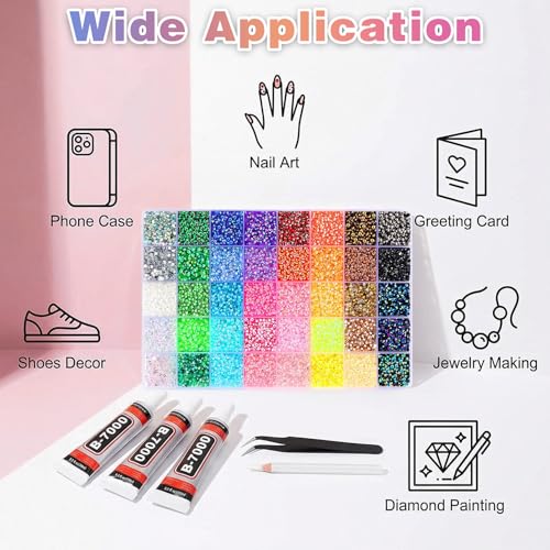 Resin Rhinestone Bedazzling Kit with 40 Colors and Jewelry Glue - 42,000 Pieces
