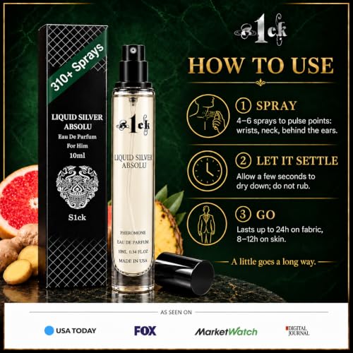Liquid Silver Absolu Pheromone Cologne for Men - Bold Attraction Spray