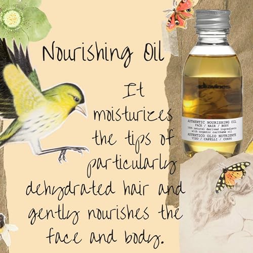 Davines Authentic Nourishing Oil, Multi-Functional Oil for Face, Hair & Body - 100% Natural Organic Safflower Formula - Hydrates, Softens & Adds Shine, 4.73 Fl Oz