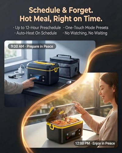 Yellow Cordless Electric Lunch Box with 24000mAh Battery, 1.2L Food Warmer & 5 Heating Modes