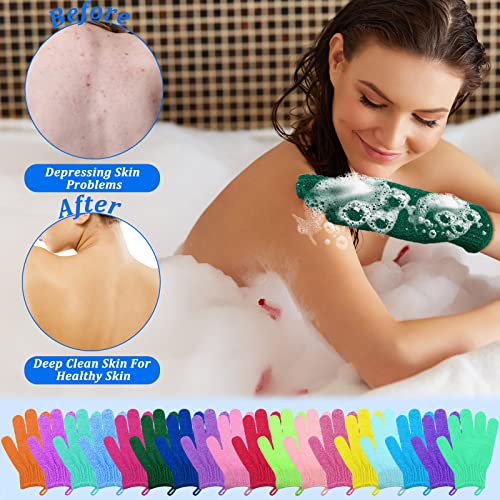 72 Pairs Exfoliating Shower Gloves Double Sided Body Scrub Gloves with Hanging Loop