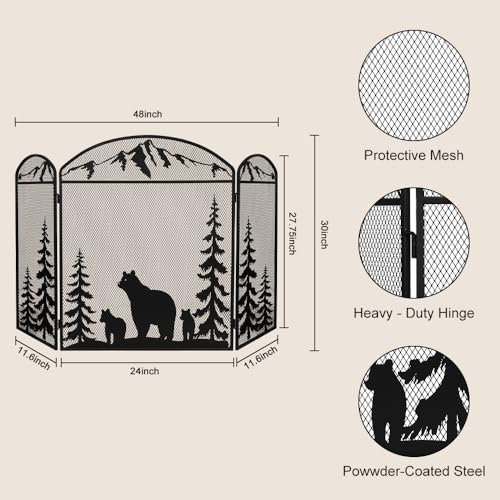 Hogardeck 48x30 Fireplace Screen with Polar Bear for Brick Fireplace Safety & Decor