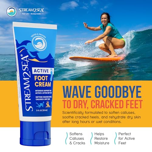 STREAM 2 SEA Active Foot Cream, Intensive Support for Active & Often Wet Feet - Softens Cracked Heels, Calluses & Dry Skin, Enriched with Neem and Tea Tree, Fast-absorbing and Non-greasy - 3 Pack