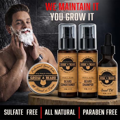 GROW ALPHA BEARD Bamboo Beard Straightener Grooming Kit for Men, Includes Oil & Tools