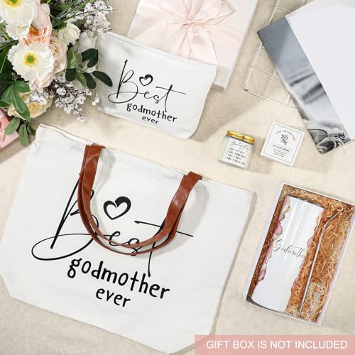 Pink Godmother Proposal Gifts Set with Tumbler, Candle, Canvas Bags — 4 Pack