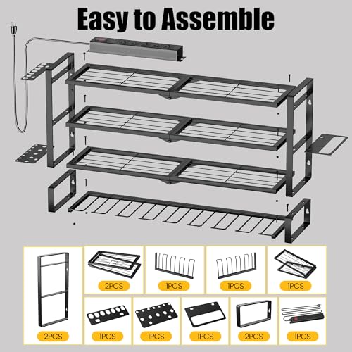 32 Inch Power Tool Wall Mount Organizer with Charging Station - Heavy Duty 4-Tier Metal Rack with Surge Power Strip and 8 Drill Holders