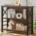 Hombazzar 3-Tier Short Bookcase, 35.4” Wide Rustic Brown Storage Shelf