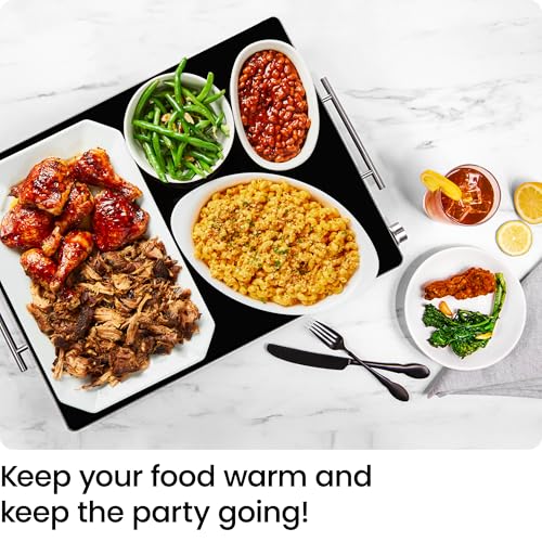 Chefman Stainless Warming Tray with Adjustable Temperature 21x16 Inches, Glass Top for Buffets & Events