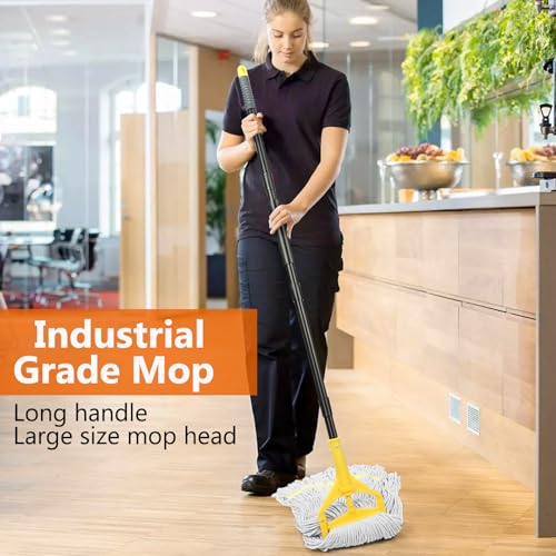 35 Qt Commercial Mop Bucket with Side-Press Wringer on Wheels & Wet Floor Sign