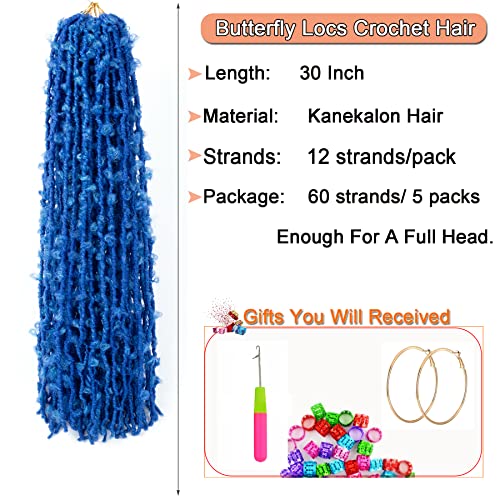 Blue Butterfly Locs Crochet Hair 30 Inch - 5 Pack, Natural & Tangle-Free