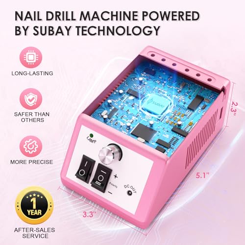 Subay Professional Nail Drill Machine, Electric Nail Drill with Adjustable Speed, PU Leather Nail Arm Rest, Foldable, Aluminum, Model: 7adef094-2201-4699-ac52-15055fad8612